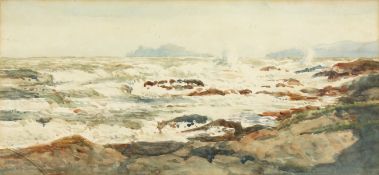 Rosalie Franks (20th Century) Irish. Waves Breaking on a Rocky Coast, Watercolour, Initialled, 6.
