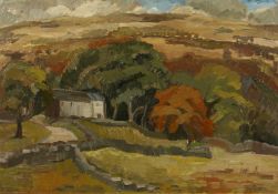 20th Century English School. 'Farm Under the Hill II', Oil on Board, Indistinctly Signed, Titled