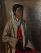 20th Century School. Portrait of an Elegant Lady in a Head Scarf, Oil on Canvas, Indistinctly