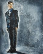 Rossano Poleti, Circa 2000. Portrait of a Man in a Suit, Acrylic on Canvas, Inscribed Verso, 30