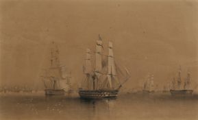 Oswald Walters Brierly (1817-1894) British. The English and French Fleets in the Baltic, Screw Ships