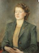 Agnes Charles (20th Century) British. A Portrait of Miss Shirley Hall, Inscribed Verso 'Now