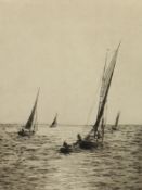 Rowland Langmaid (1897-1956) British. Sailing Boats heading away from Shore, Etching, Signed in