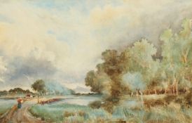 James Aumonier (1832-1911) British. A Country Scene with a Figure on a Pathway, Watercolour,