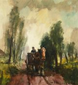 Henri Joseph Pauwels (1903-1983) Belgian. Horse and Cart in a Country Lane, Oil on Canvas, Signed,