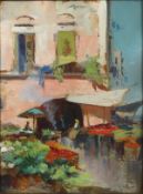 Ricciardi (1864-1935) Italian. The Market, Capri, Oil on Card, Signed, 8.5
