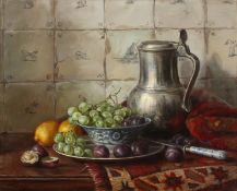 E. P. Moleveld (b.1946) Dutch. A Still Life of a Pewter Tankard and Fruit, Oil on Canvas, Signed,