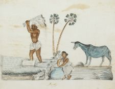 19th Century, Anglo Indian School. A Couple Washing Clothes by a River, Watercolour, 7.5