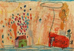Contemporary School. A Na ve Study of Children at Play, Wax Crayon on Paper Laid Down, Inscribed