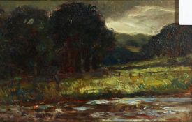 Dixon (English School 20th Century). 'The Tyne at Bardon Tower', Oil on Panel, Signed, 5.5