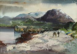 Anne Tallentire (b.1949) Irish. An Irish Harbour Scene with a Figure and Horse, Watercolour, Signed,