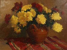 Early 20th Century Continental School. A Still Life of Flowers in a Terracotta Vessel, Oil on