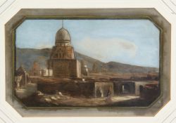 19th Century. An Eastern Scene with Figures before Ancient Building, Watercolour and Gouache, 6