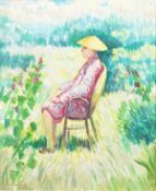 Norman Lloyd (1895-1983) Australian. Portrait of a Lady Seated in a Garden, Oil on Canvas, Signed,