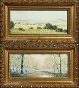 Robert Hughes (1934-2010). 'Bluebells by a River' and 'A Cotswold Landscape', a Pair of Miniature