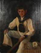 19th Century English School. Portrait of a Boy in a Sailor Uniform, Oil on Canvas, Signed