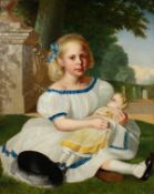 Bryce Smith (19th Century) British. Portrait of a Girl Holding a Doll in a Garden Setting, Oil on