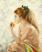 Igor Talwinski (1907-1983) Polish. Study of a Female Nude Eating an Apple, Oil on Canvas, Signed,