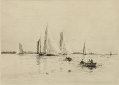 Rowland Langmaid (1897-1956) British. 'Yachts Racing, Cowes', Etching, Signed in Pencil, 5.5