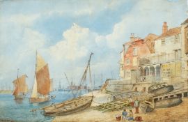 William Edward Atkins (1842-1910) British. Fishing Boats in Portsmouth Harbour, Watercolour, Signed,