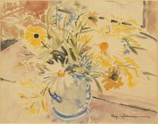 Reg Gammon (1894-1997) British. 'Summer Flowers', Watercolour, Signed, Inscribed on a label on the