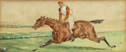 19th Century English School. A Racehorse and Jockey on the Gallops, Watercolour, 3.5