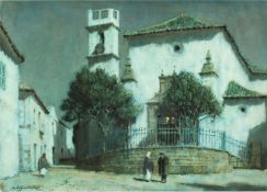 Albert Moulton Foweraker (1873-1942) British. 'Moonlight, San Roque' with Figures in a Street,