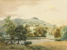 Charles William Taylor (1878-1960) British. 'Chanctonbury Ring and Wiston Lake', Watercolour,