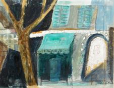 Daphne McClure (b.1930) British. 'Figaro's, St Remy', Oil on Stepped Board, Signed and Inscribed,