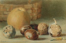 William Henry Hunt (1790-1864) British. A Still Life of an Apple and Nuts, Watercolour, Signed, 4.