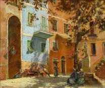 Jack Cross (20th Century) British. 'Corriglia, Italy', Scene of a Town Square, Oil on Board,