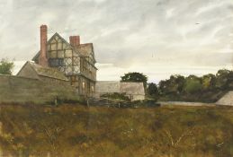 20th Century. Dusk over a Timber Framed House, Watercolour, Indistinctly Signed, 20