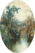 William Widgery (1822-1893). A River Landscape, Watercolour, Oval, 17