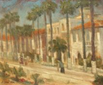 Frederick Gore (1913-2009) British. Kos Town Avenue, Greece, 1954, Oil on Board, Signed and Dated '