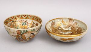 TWO GOOD JAPANESE MEIJI PERIOD SATSUMA CERAMIC BOWLS, one bowl decorated with scenes o a sennin in a