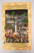 A 19TH / 20TH CENTURY INDO PERSIAN MINIATURE PAINTING, depicting figures and animals amongst