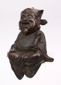 A CHINESE BRONZE CENSER LID OF BUDDHA, 18CM.