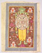 A JAIN PAINTING OF A COSMIC MAN, LOKAPURUSHA, with symbols, animals, temples etc., painting size