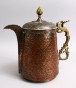 A LARGE 19TH CENTURY INDIOAN KASHMIRI COPPER EWER, with floral motif decoration, 30cm.