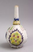 AN 18TH CENTURY KUTAHYA POTTERY ROSE WATER DROPPER, with floral motif decoration, 16.5cm high.