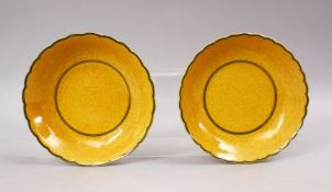 A GOOD PAIR OF CHINESE QIANLON STYLE PORCELAIN PLATES WITH INCISED DRAGONS, each dish carved with