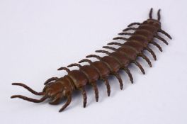 A JAPANESE BRONZE ARTICULATED BRONZE CENTIPEDE OKIMONO, the back signed, 15cm