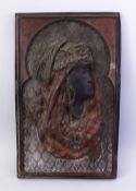 A LARGE RELIEF CAST 19TH CENTURY OREINTALIST EUROPEAN PLAQUE, depicting the bust of a North
