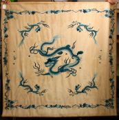 A GOOD 19TH / 20TH CHINESE EMBROIDERED SILK / TEXTILE SCROLL OF DRAGONS, the embroidery depicting