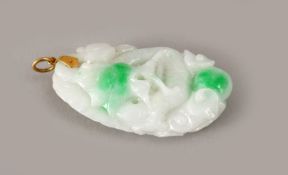 A GOOD CHINESE CARVED JADE PENDANT OF A DRAGON & PEARL, with a 14k gold loop, 4cm.