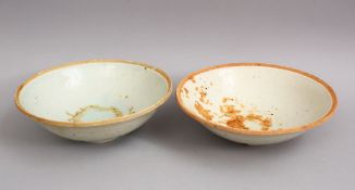 A GOOD PAIR OF EARLY CHINESE POTTERY BOWLS, 16cm.