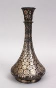 A 19TH CENTURY INDIAN BIDRI HUQQA BASE, with inlaid silver decoration, 23cm.