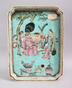A GOOD CHNESE 19TH CENTURY CANTON FAMILLE ROSE PORCELAIN TRAY, the tray decorated with scenes of