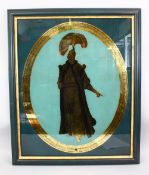 A FINE PERSIAN OVAL PAINTING ON GLASS, 30 ins x 24 ins.