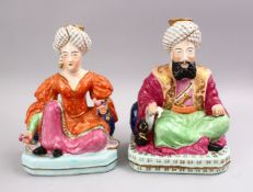 A GOOD PAIR OF TURKISH OTTOMAN ( JP FRENCH ) PORCELAIN FIGURES / CANDLESTICKS OF SULTAN & SULTANA,